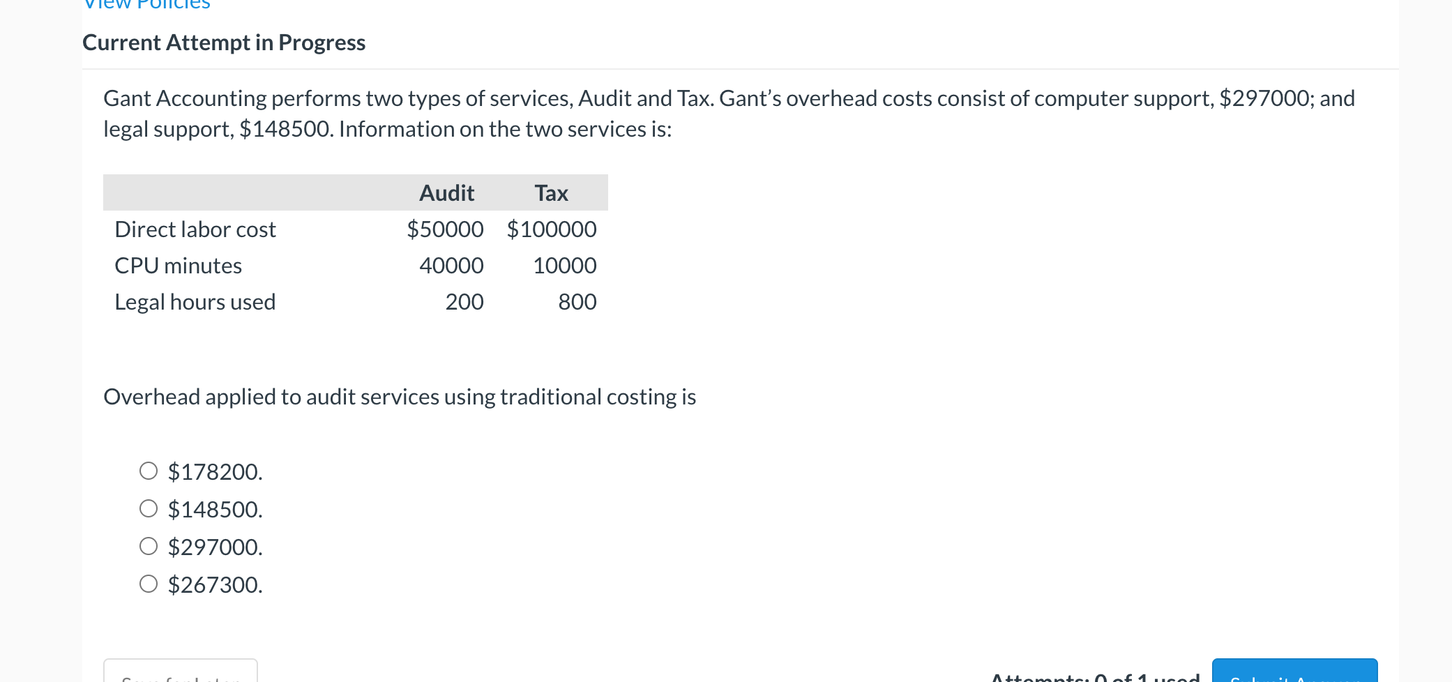  Current Attempt in Progress Gant Accounting performs two types of services,