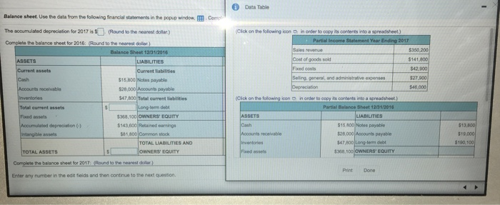  Data Table Balance sheet. Use the data from the following financial