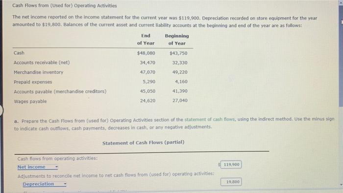 Chapter 16 #4 Cash Flows from (Used for) Operating Activities The net