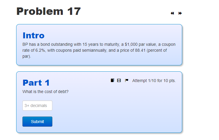  Problem 17 Intro BP has a bond outstanding with 15 years