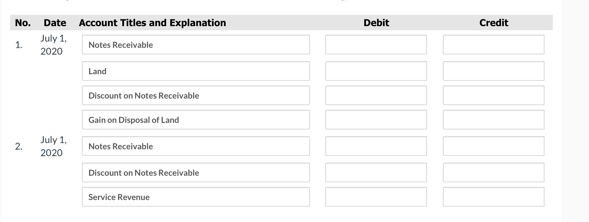 Inc. made two sales. 1. It sold land having a fair value
