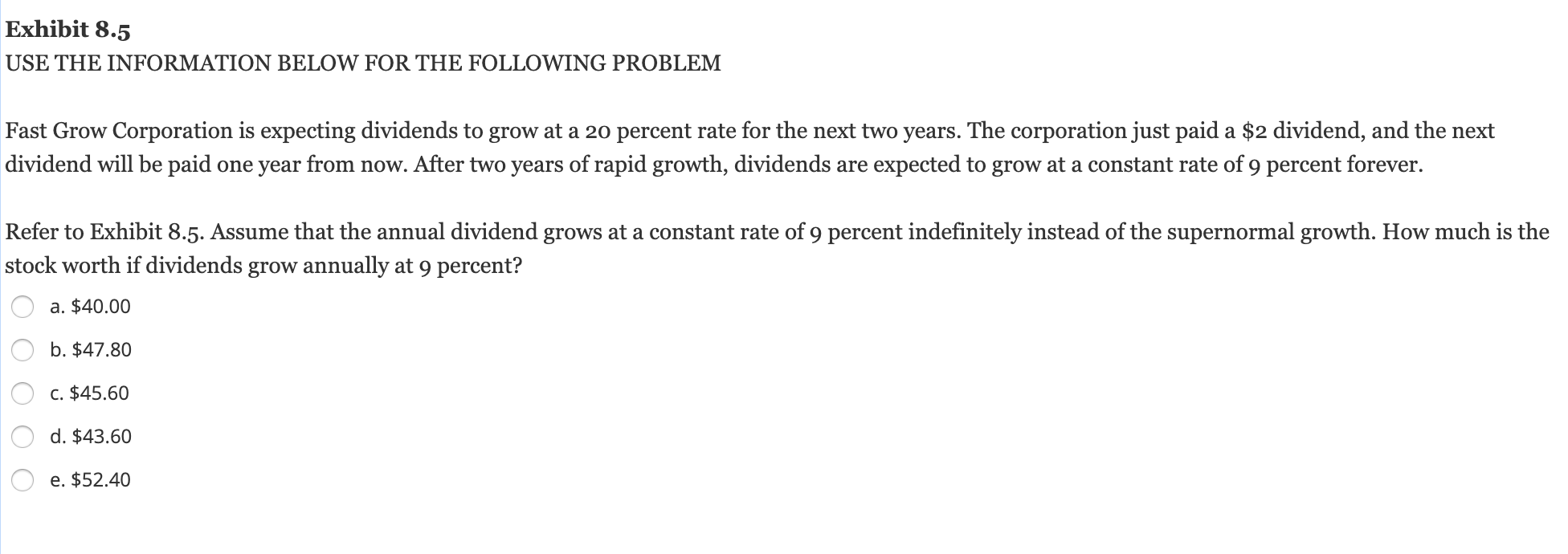  Exhibit 8.5 USE THE INFORMATION BELOW FOR THE FOLLOWING PROBLEM Fast