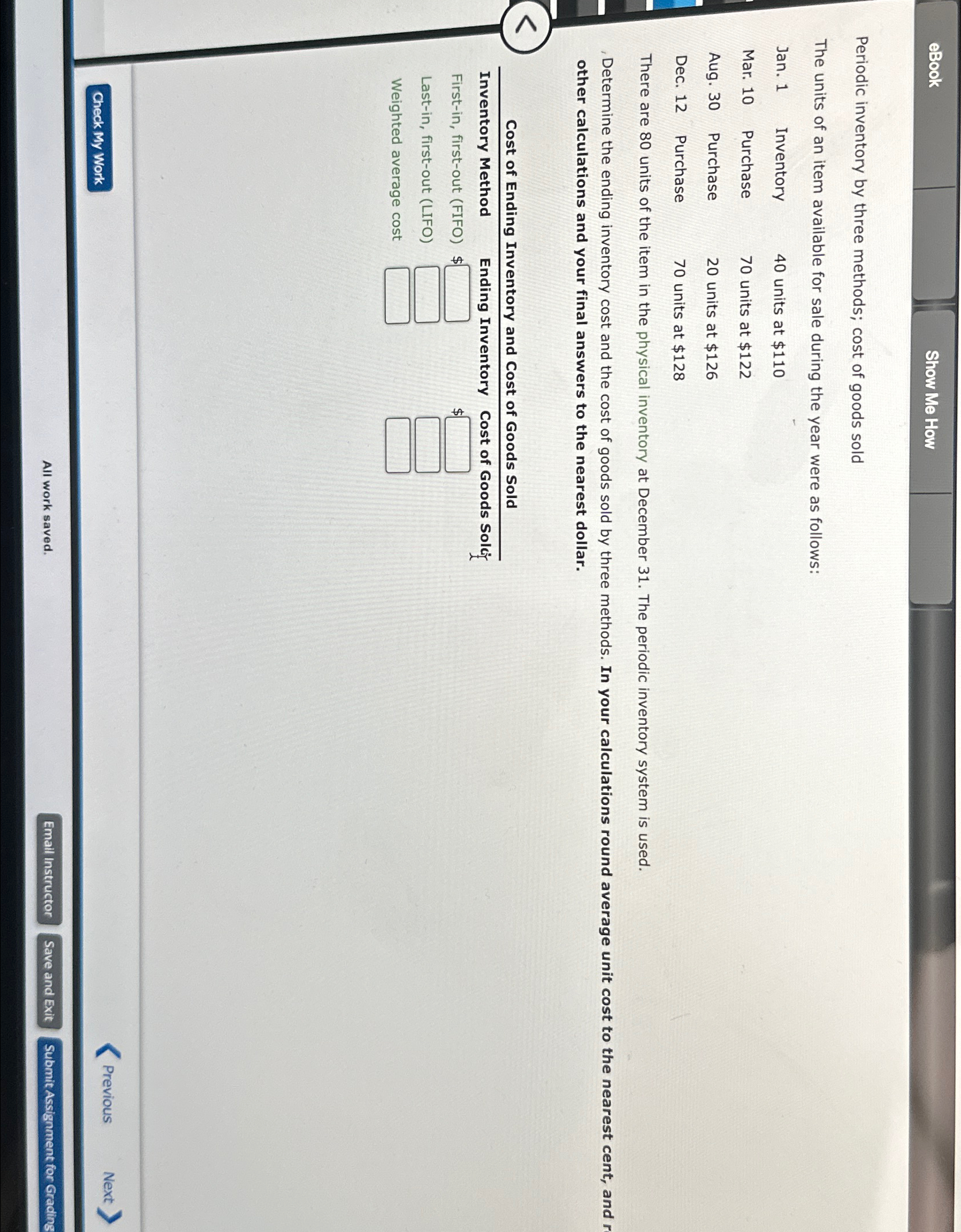  eBook Show Me How Periodic inventory by three methods; cost of