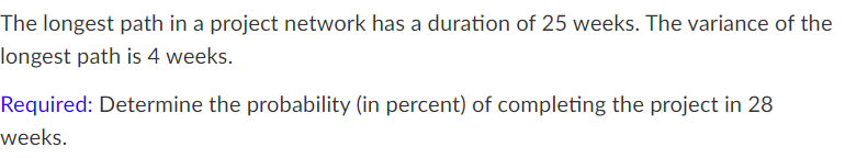 The longest path in a project network has a duration of
