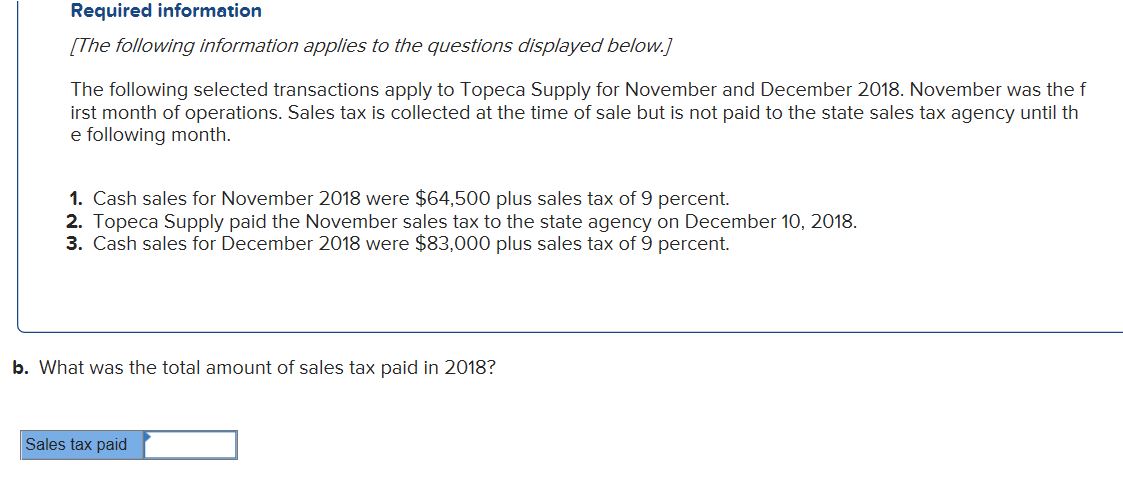 Required infornution [The fo//owing information applies to the questions displayed below.] The