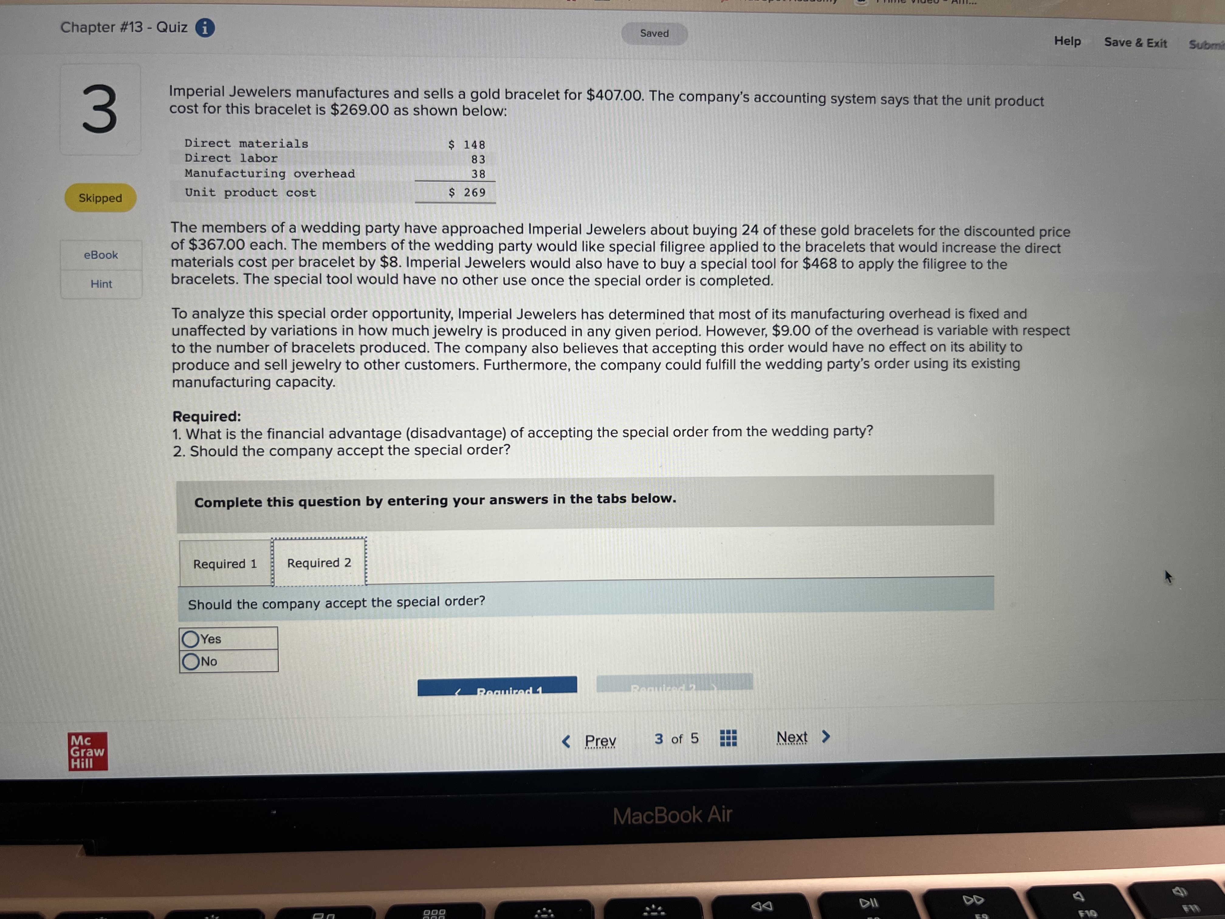 Troy Engines, Limited, for a cost of $30 per unit. To evaluate