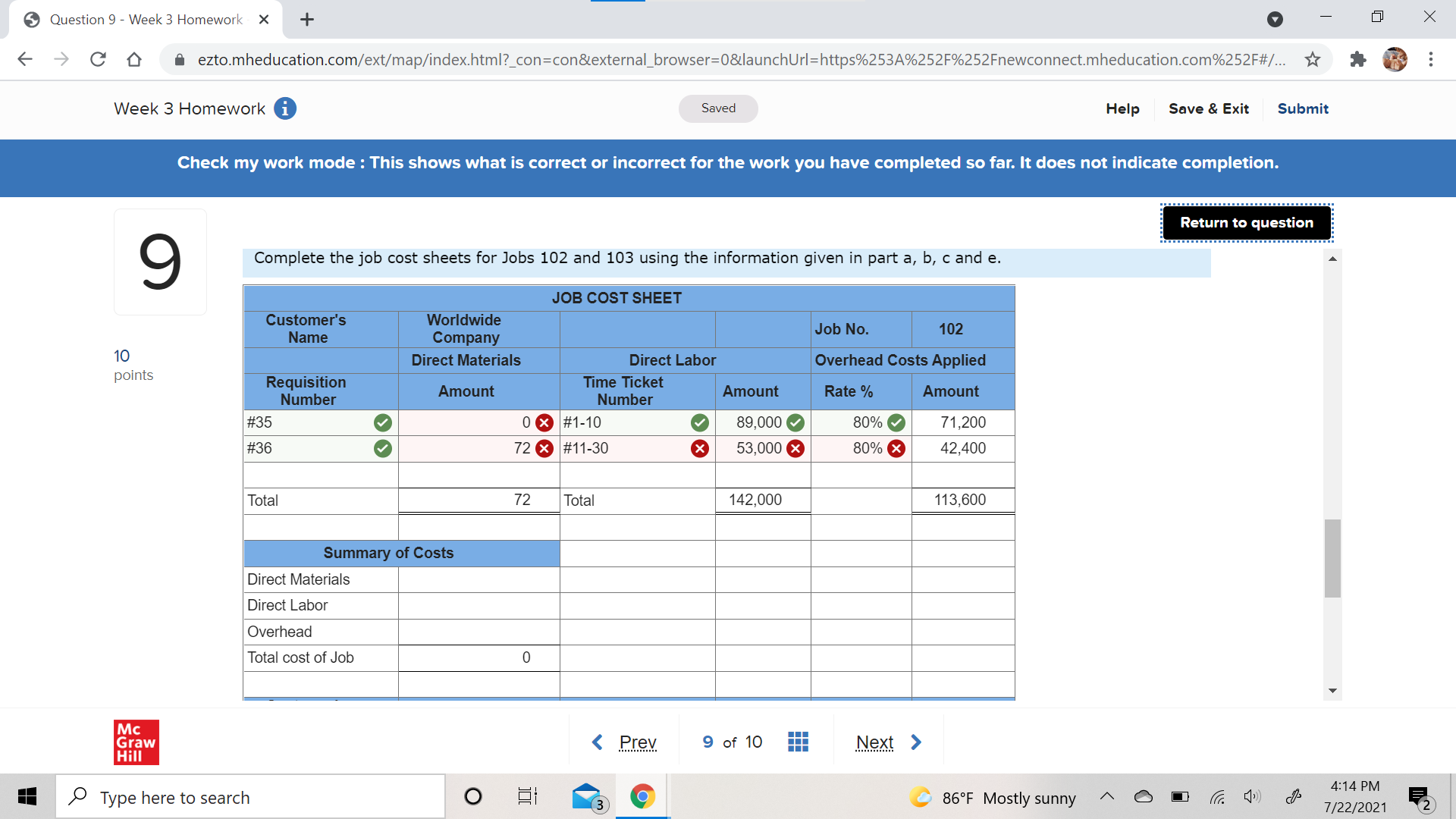 Mostly sunny A 5 El \") c' 7/22/2021 $1) ' Question 9