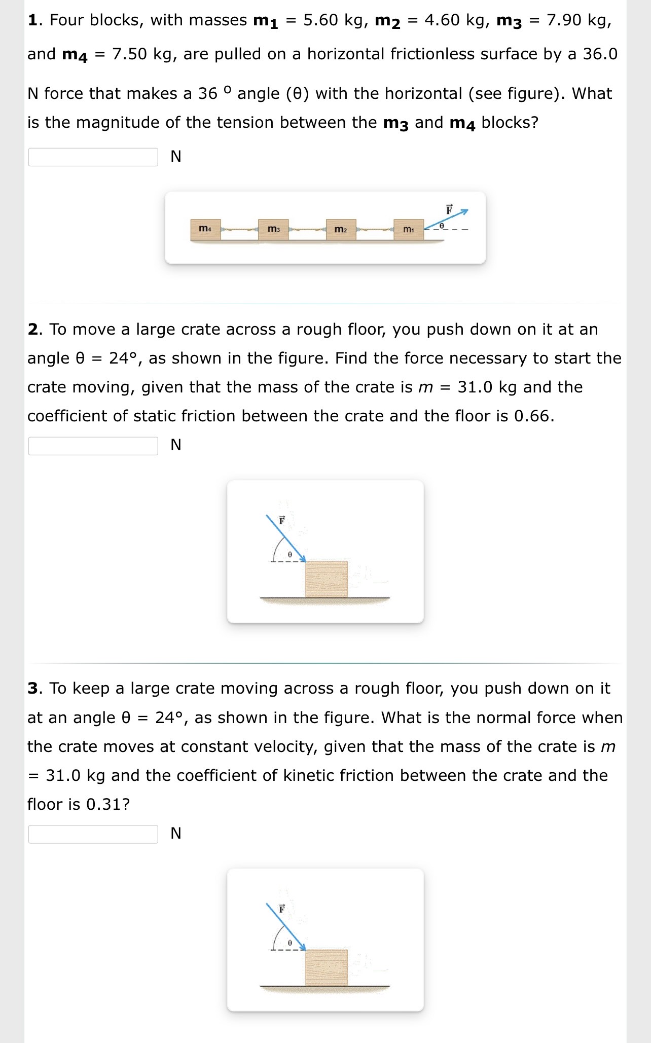  1. Four blocks, with masses m1 = 5.60 kg, m2 =