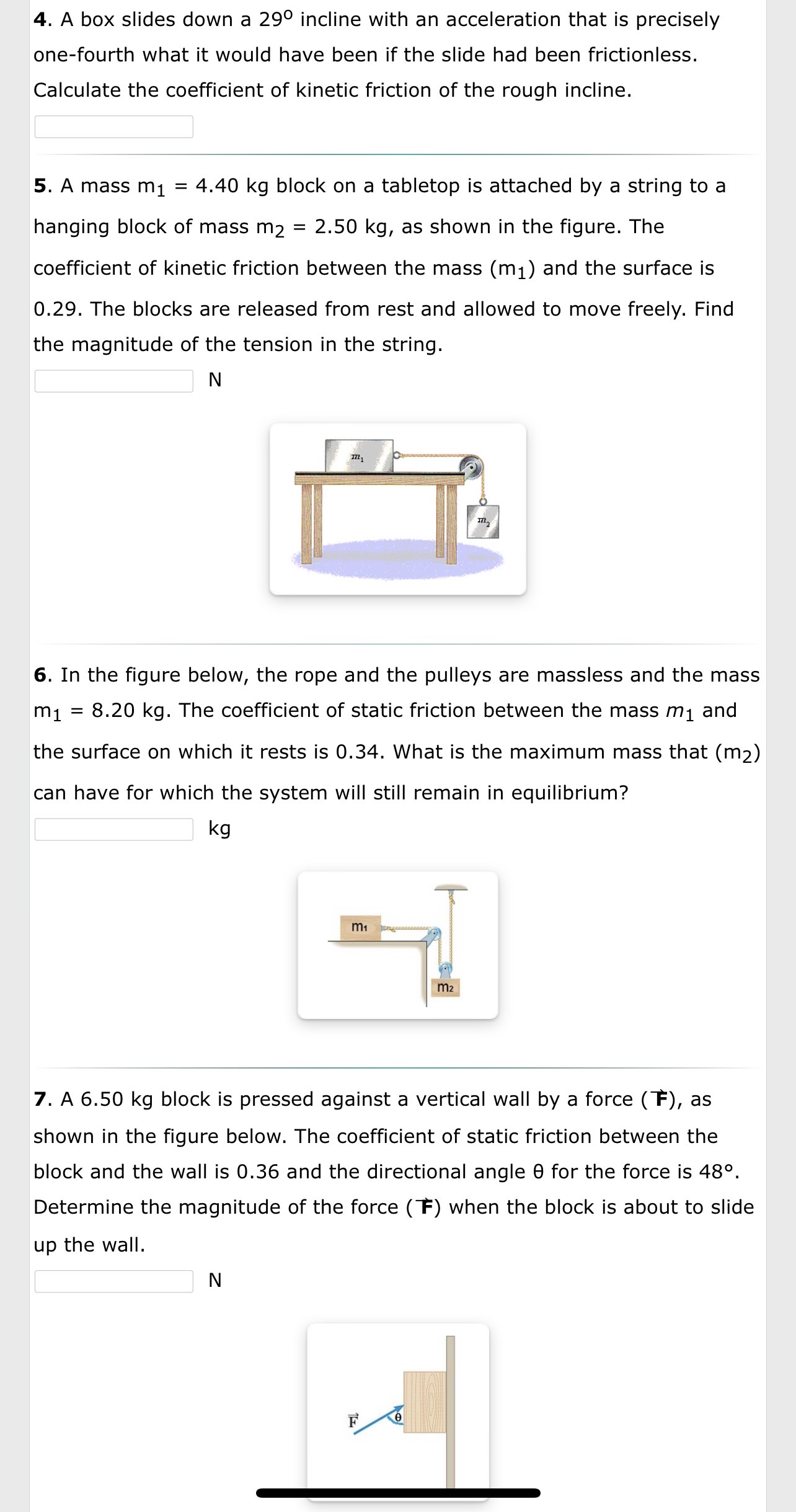 4.60 kg, m; = 7.90 kg, and m4 = 7.50 kg, are