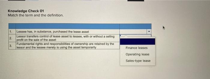  Knowledge Check 01 Match the term and the definition. 1. 2.