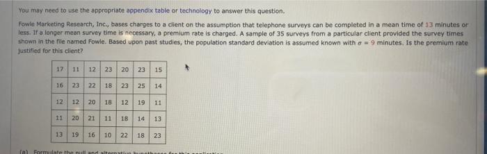  You may need to use the appropriate appendix table ar technology