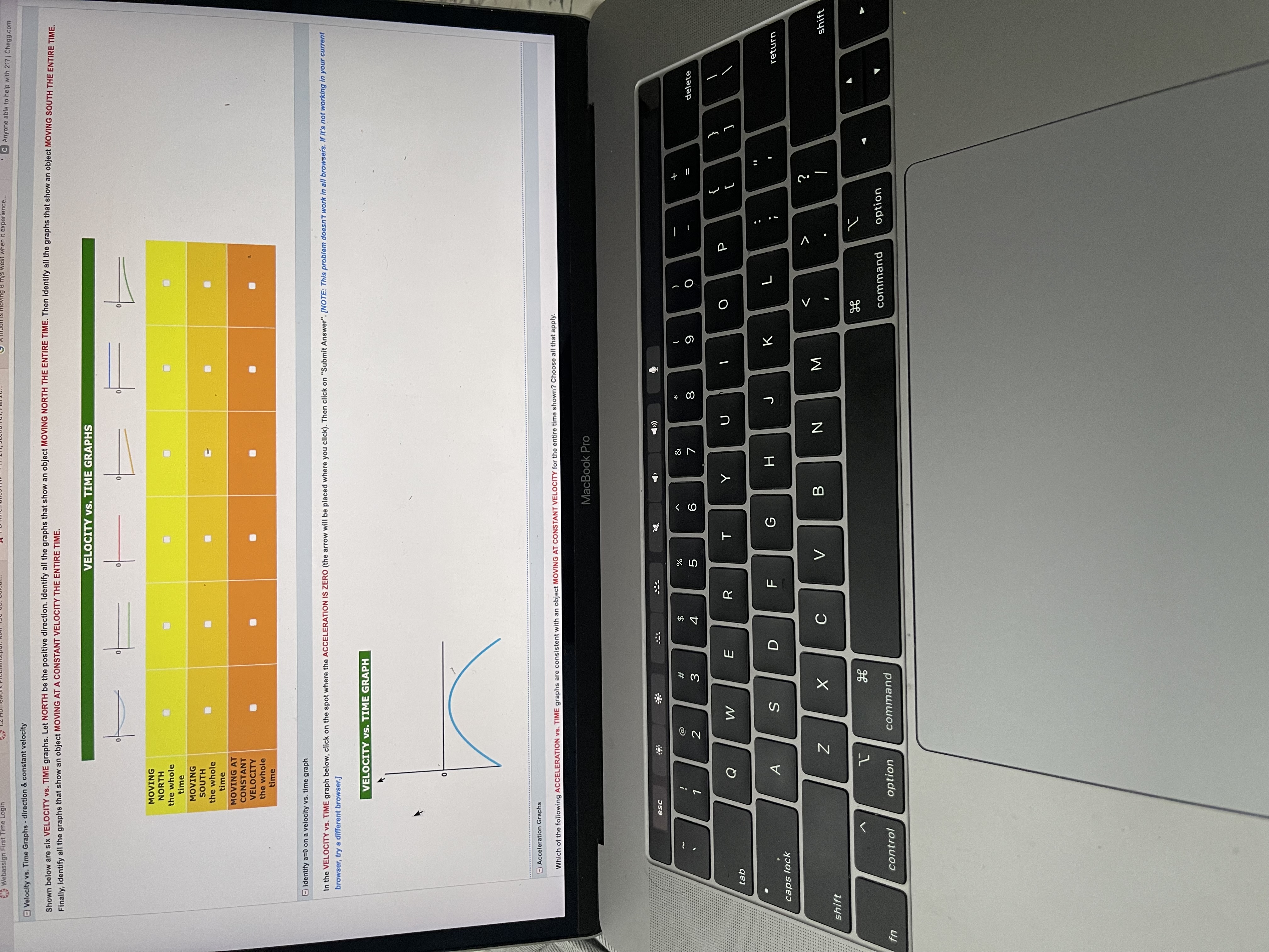 Anyone able to help with 217 | Chegg.com Velocity vs. Time