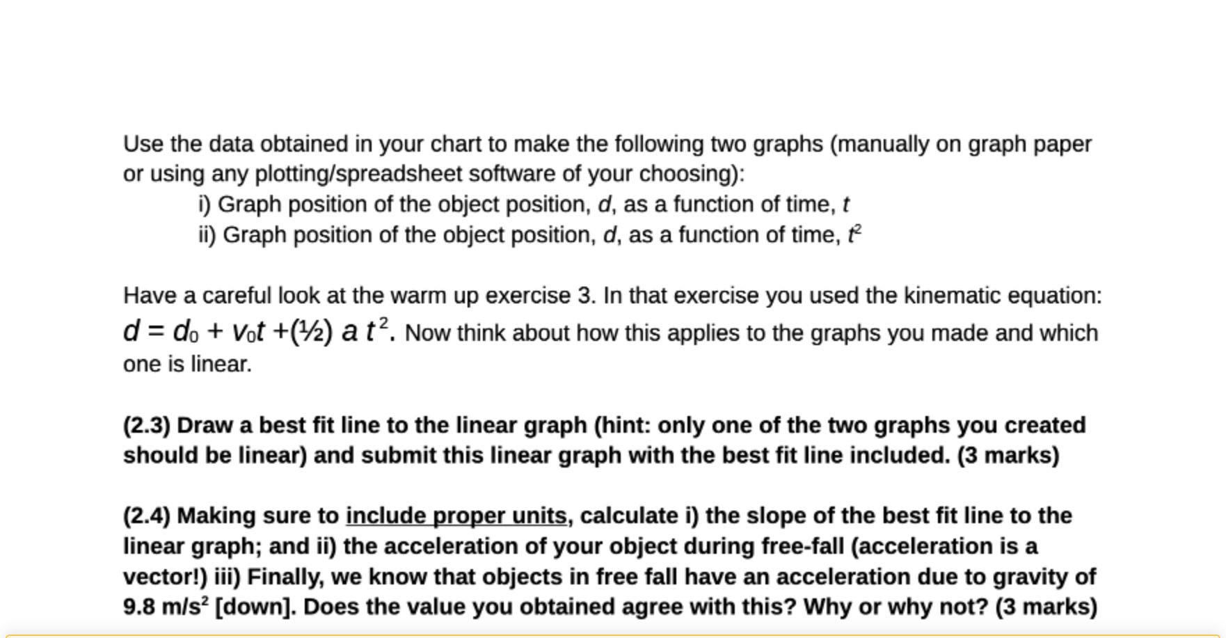  Use the data obtained in your chart to make the following