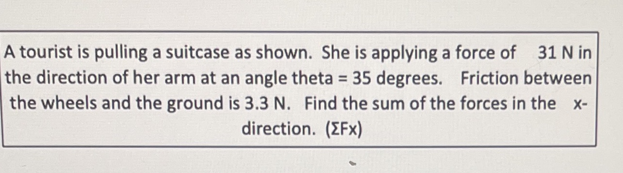  A tourist is pulling a suitcase as shown. She is applying