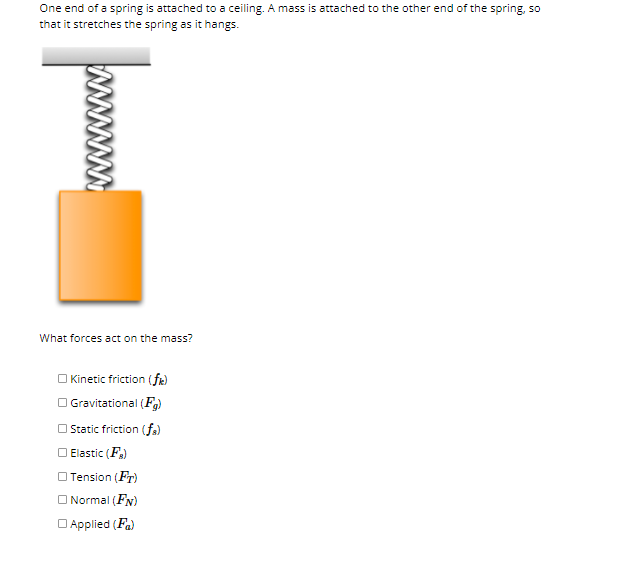 One end ofa spring is attached to a ceiling. A mass