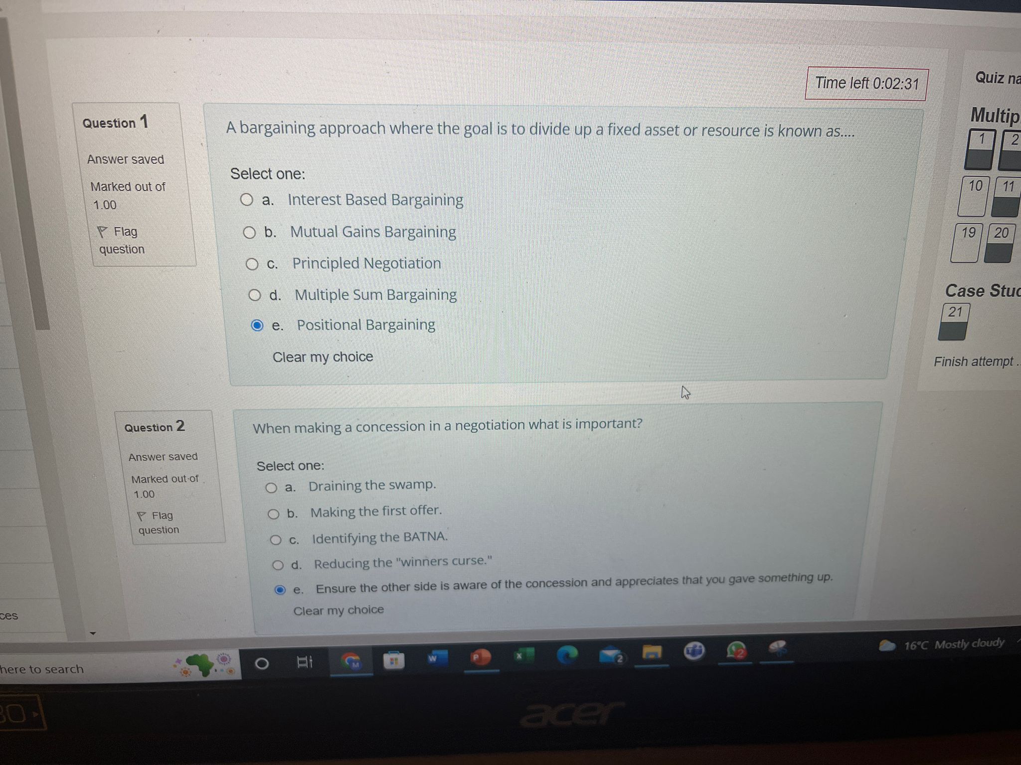 Please help me solving the following questions Time left 0:02:31 Quiz na