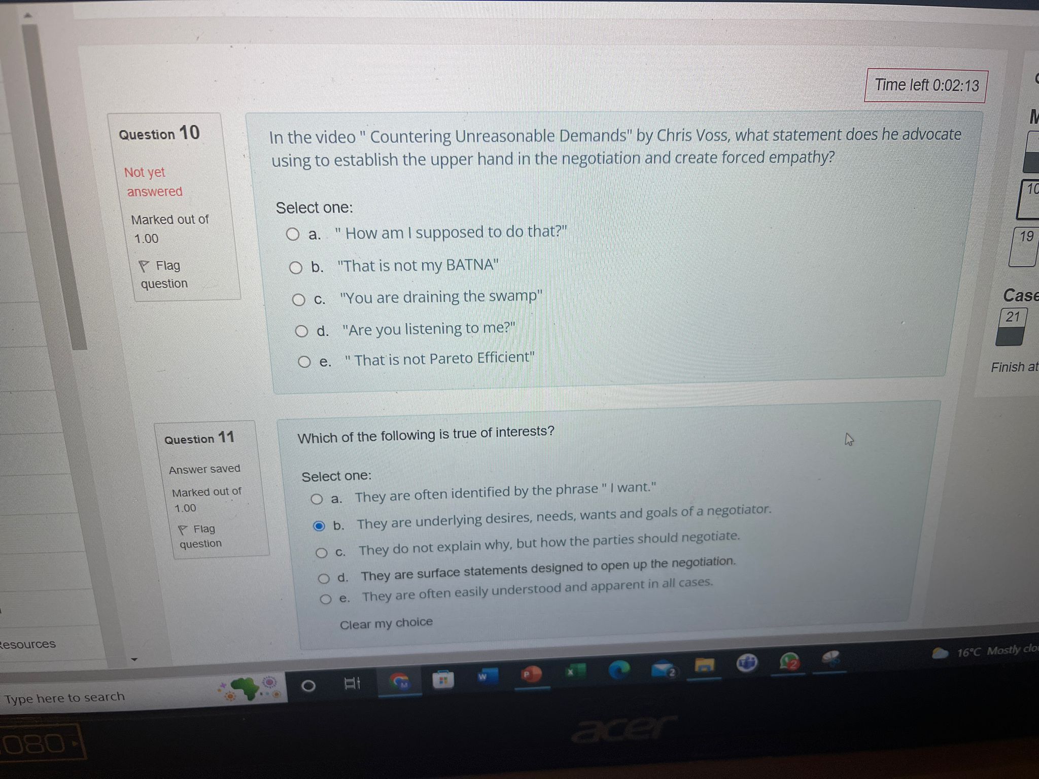 Positional Bargaining Clear my choice Finish attempt Question 2 When making a