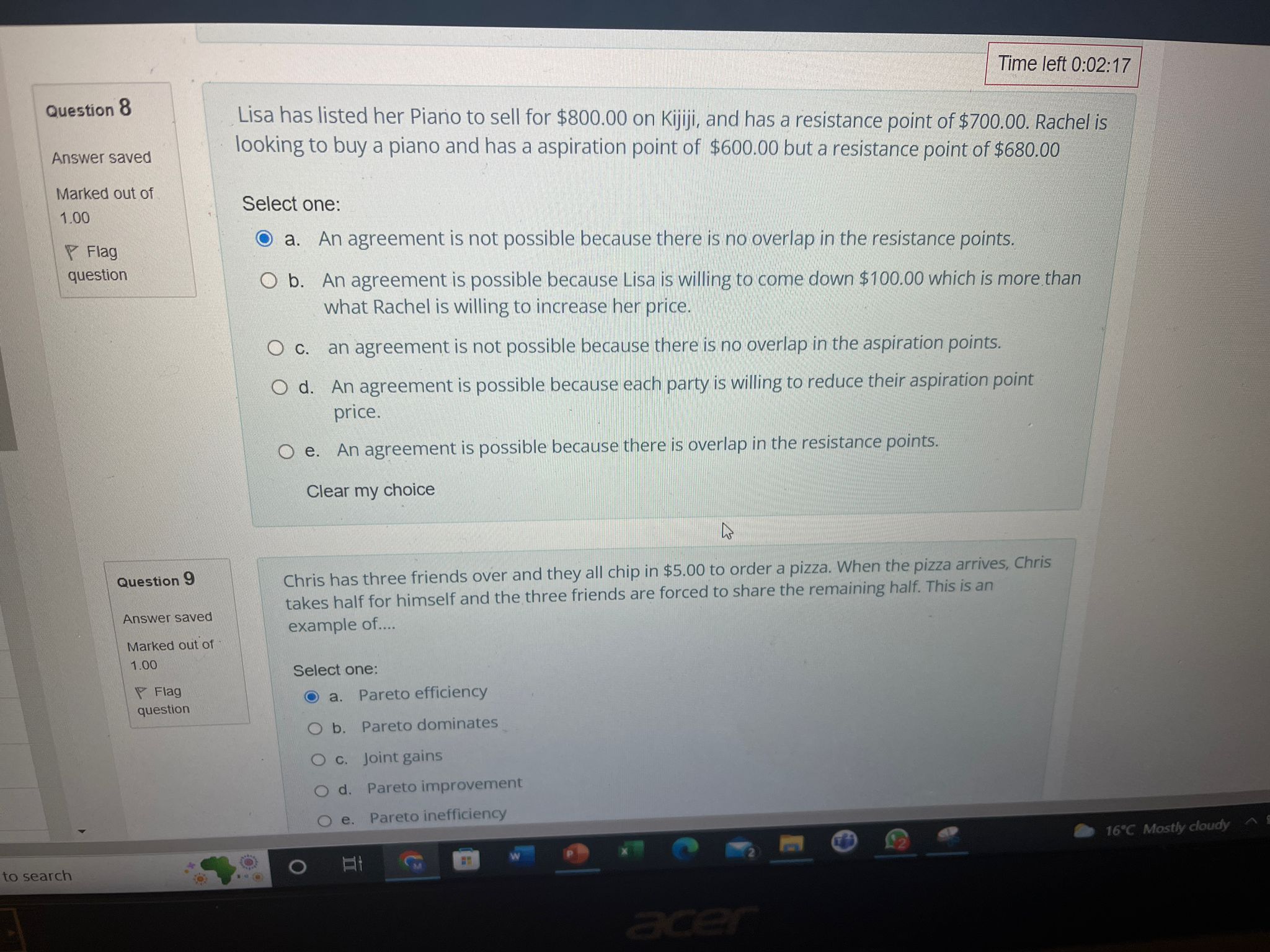concession in a negotiation what is important? Answer saved Select one: Marked