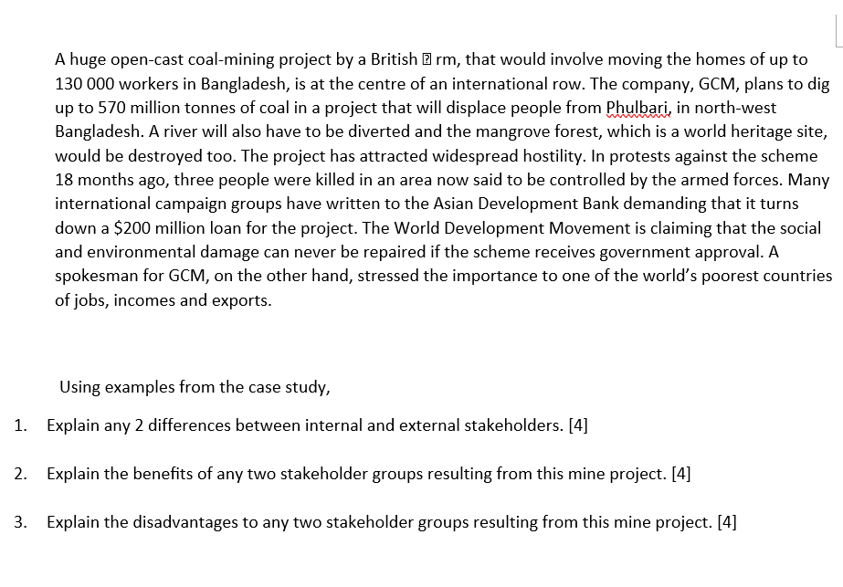 1. 2. 3. A huge open-cast coal-mining project by a British I?]