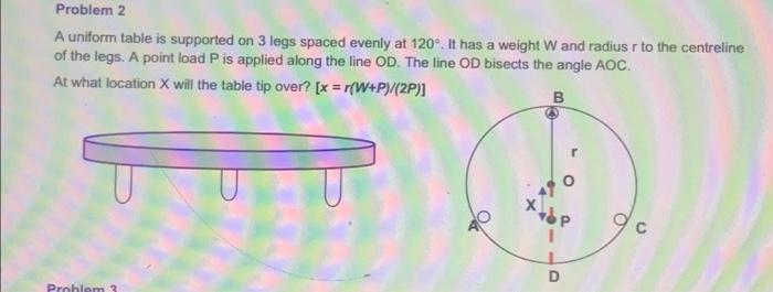  Problem 2 A uniform table is supported on 3 legs spaced