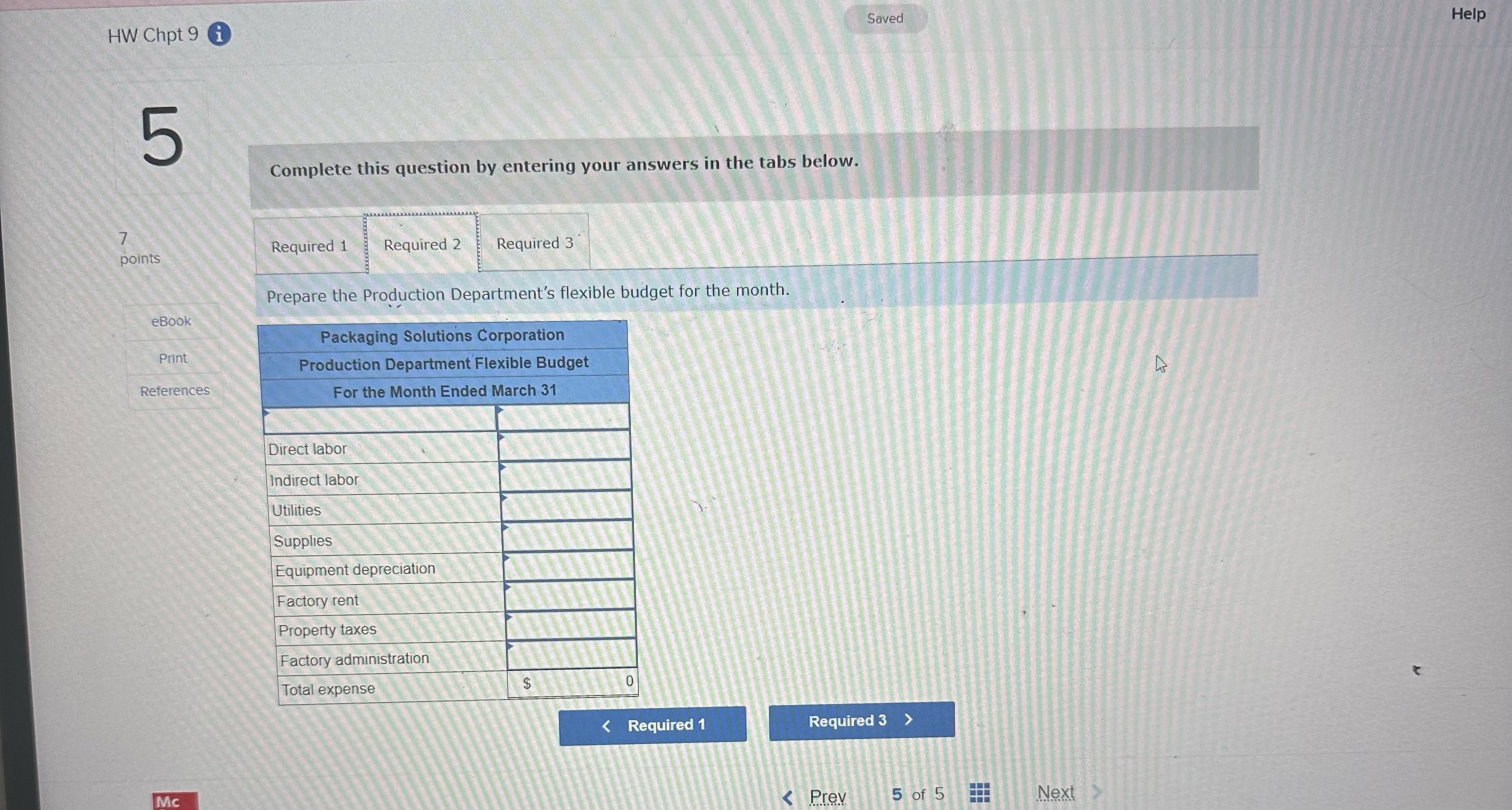 of packaging products. Performance reports are prepared monthly for each department. The