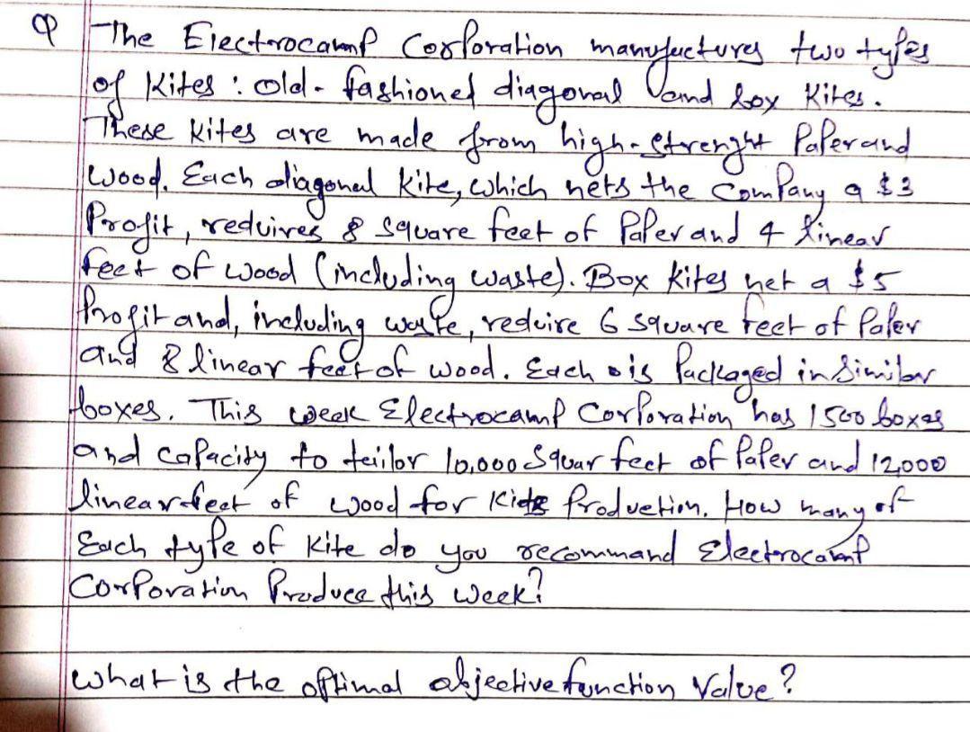 I need the answer as soon as possible o The Electrocaml Corporation