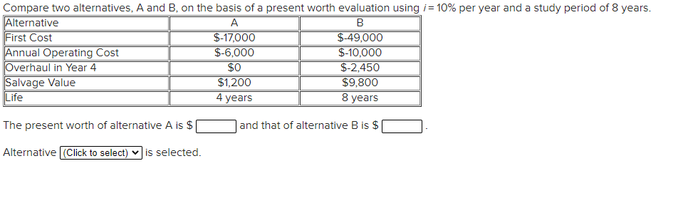 Engineering econ Compare two alternatives, A and 3, on the basis of