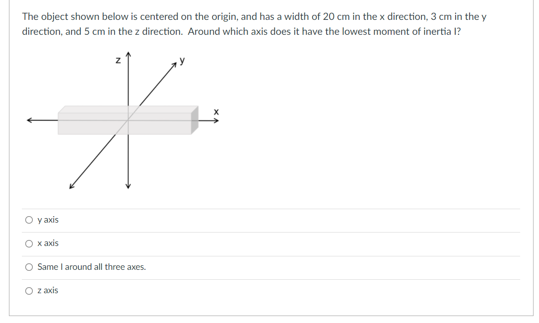  The object shown below is centered on the origin, and has