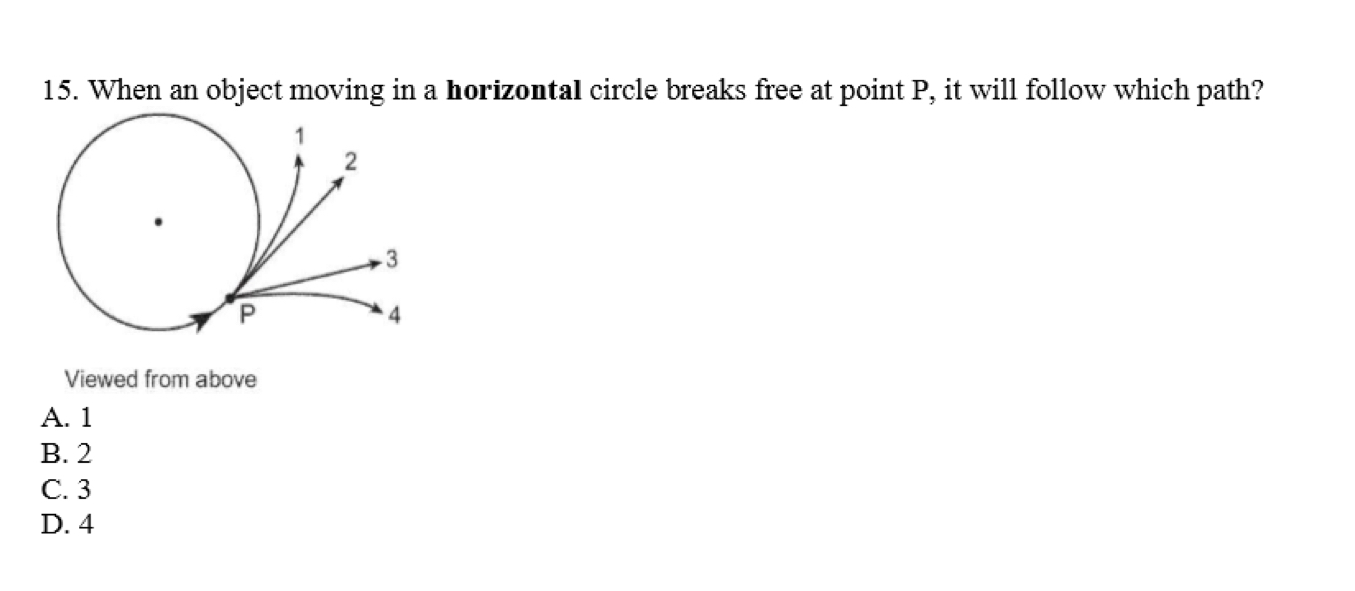 15. When an object moving in a horizontal circle breaks free