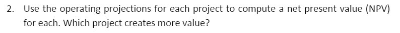 2. Use the operating projections for each project to compute a