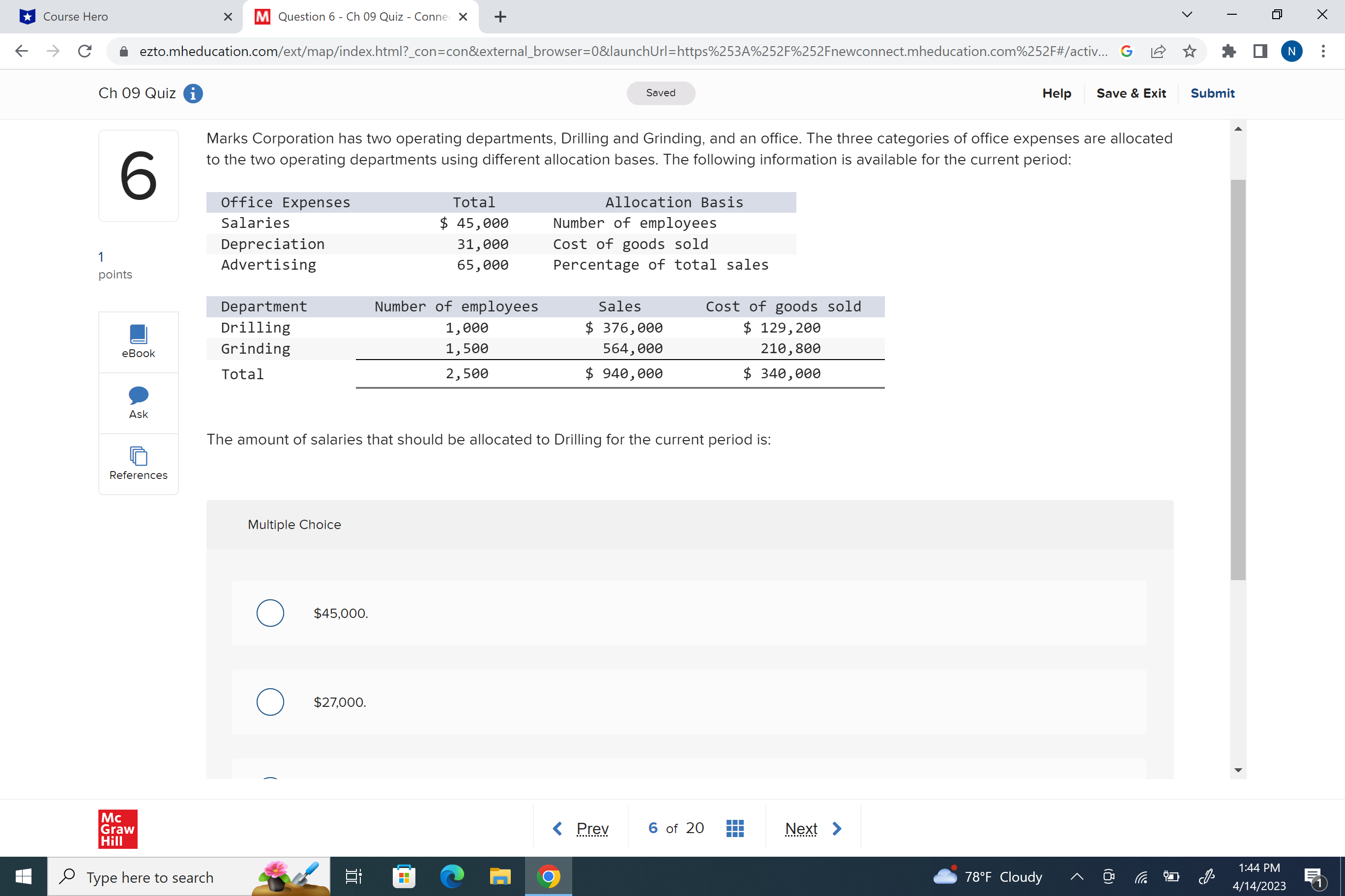u Course Hero X m Question 6 1 Ch 09 Quiz