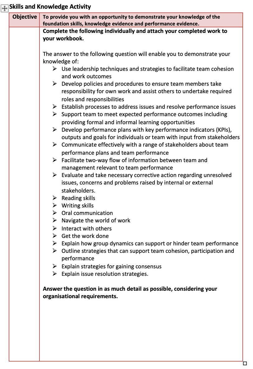  Skills and Knowledge Activity foundation skills, knowle - -: e evidence