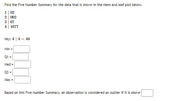  Find the Five Number Summary for the data that is shown
