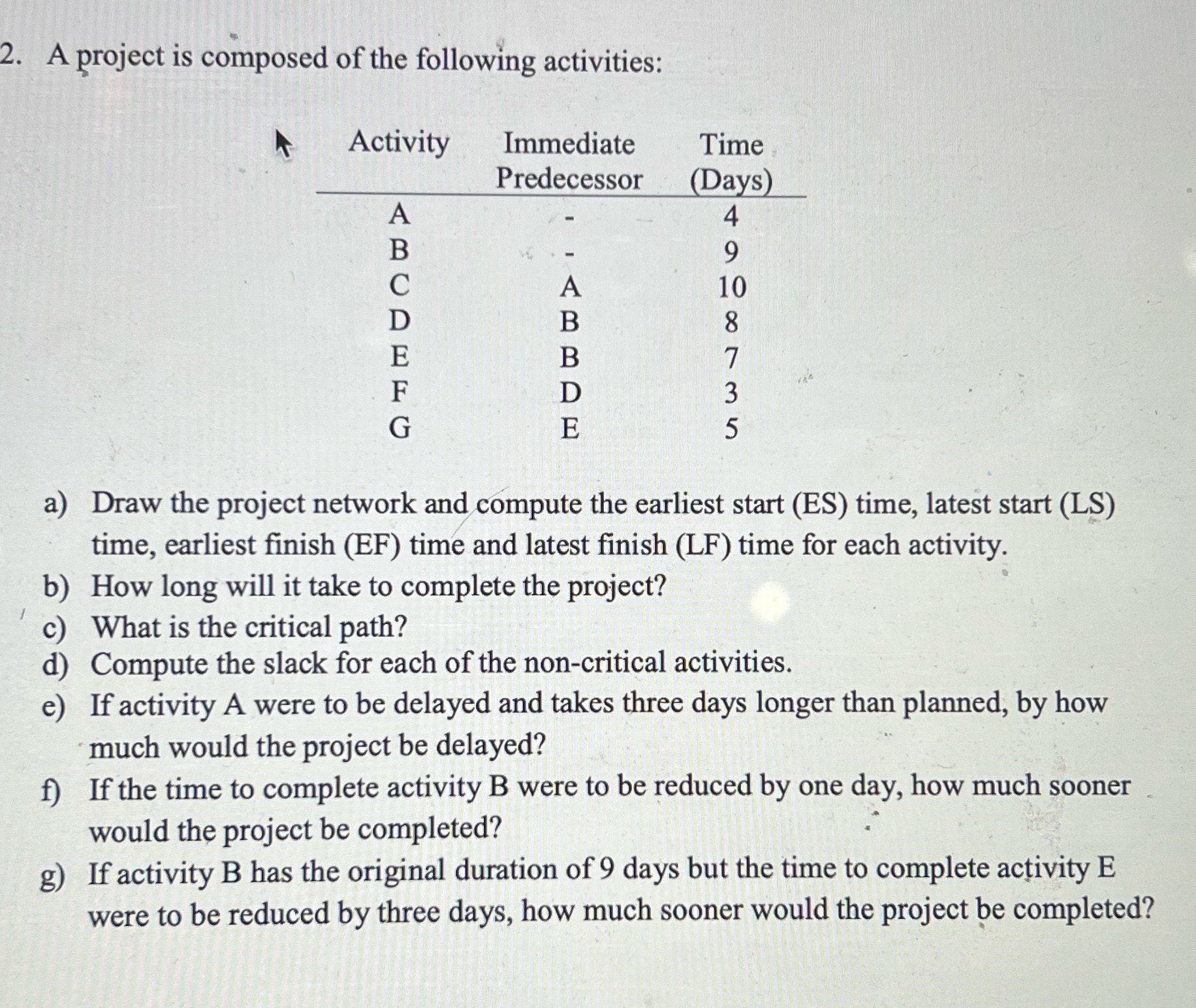 Can you show steps please? 2. A project is composed of the