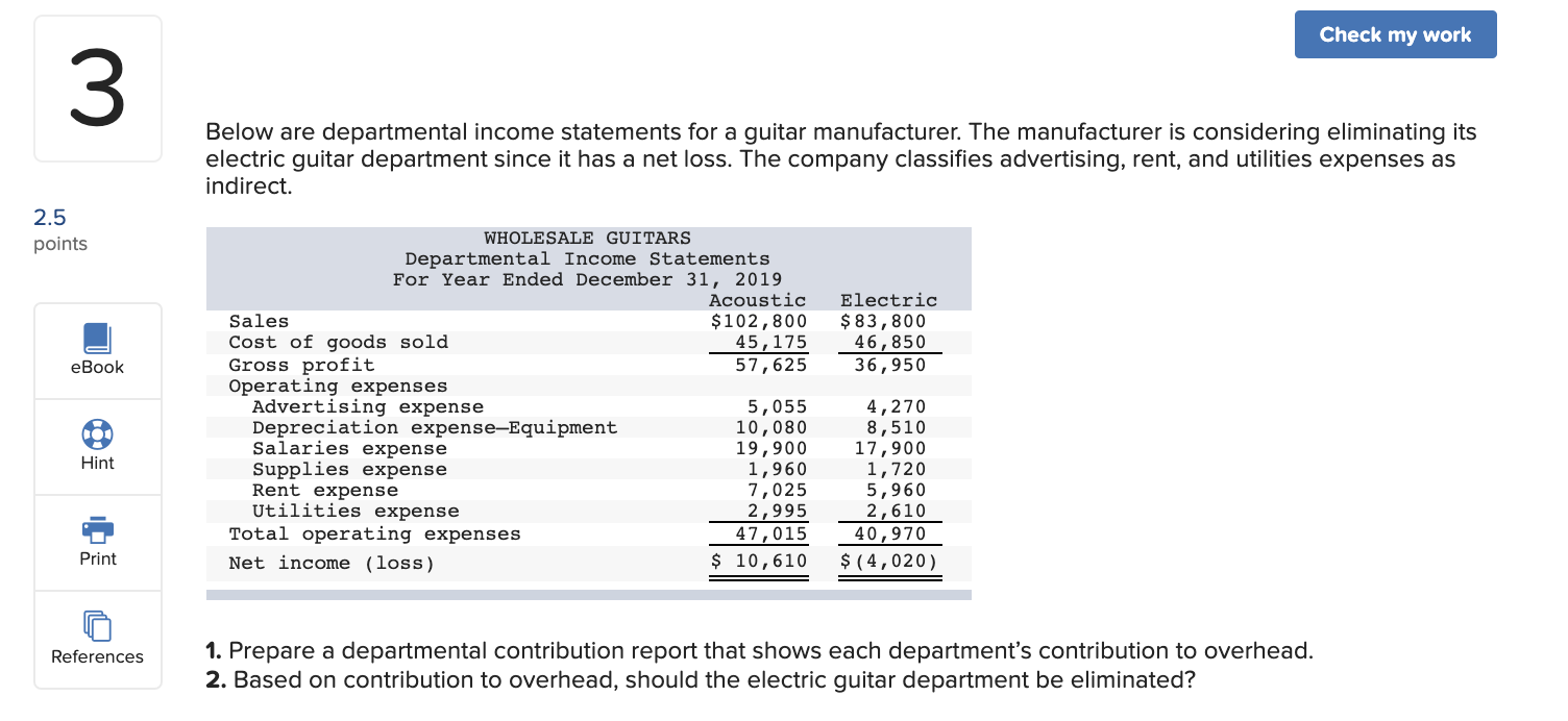 Managerial Accounting 25 points eBook @ Hint E! Print References Below are