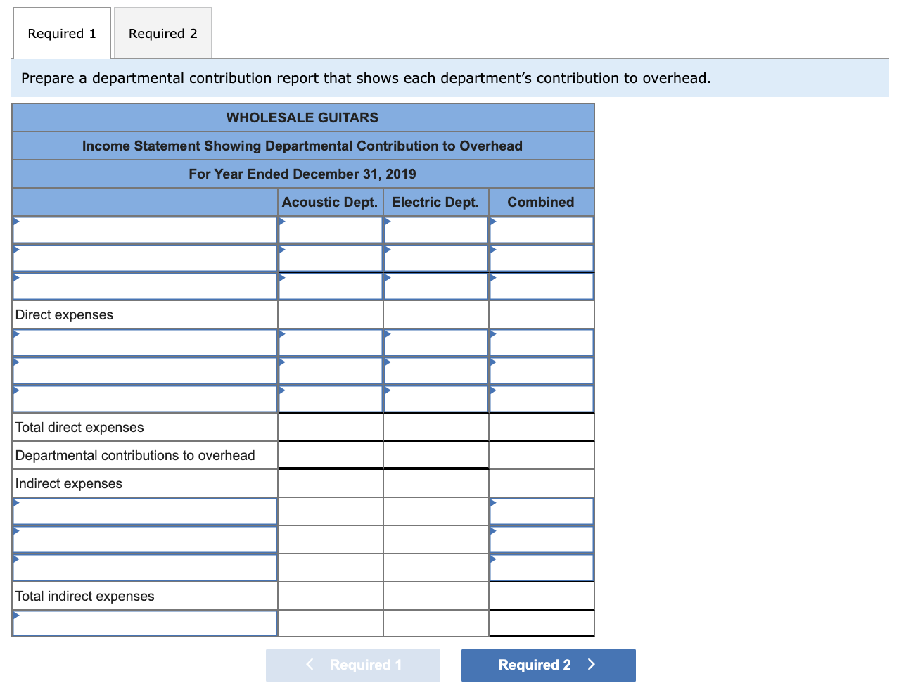 departmental income statements for a guitar manufacturer. The manufacturer is considering eliminating