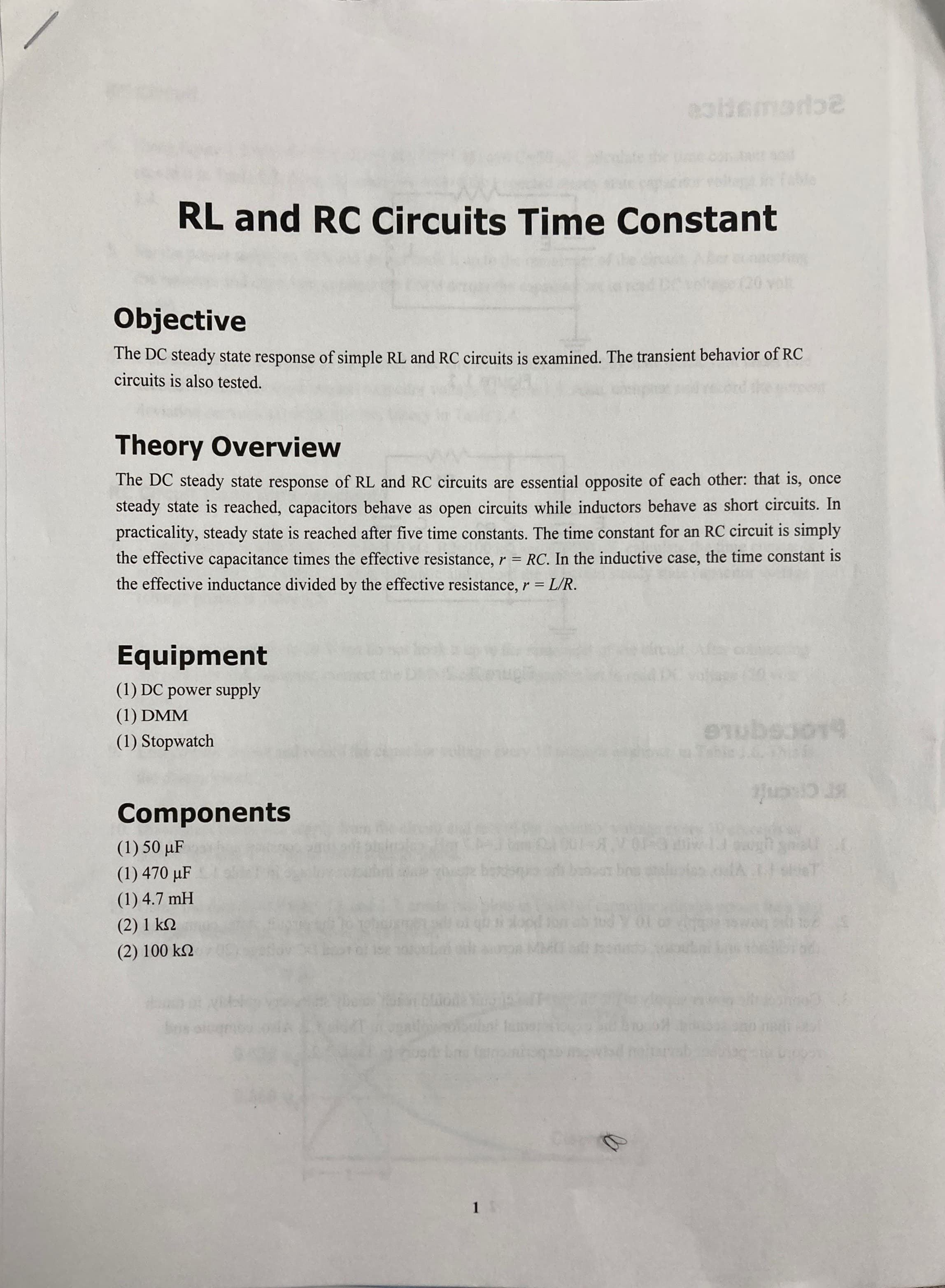 Lab report help RL and RC Circuits Time Constant Objective The DC