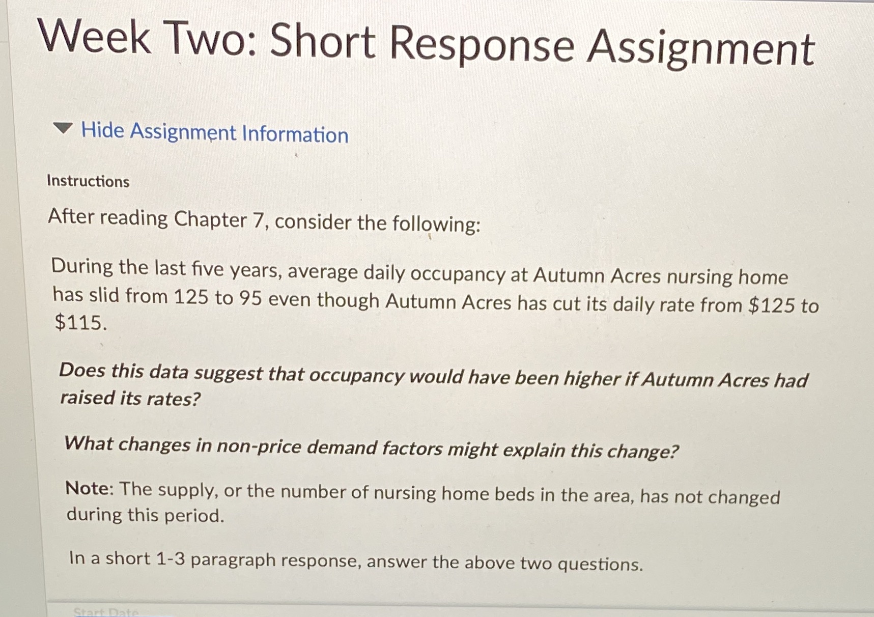  Week Two: Short Response Assignment V Hide Assignment Information Instructions After