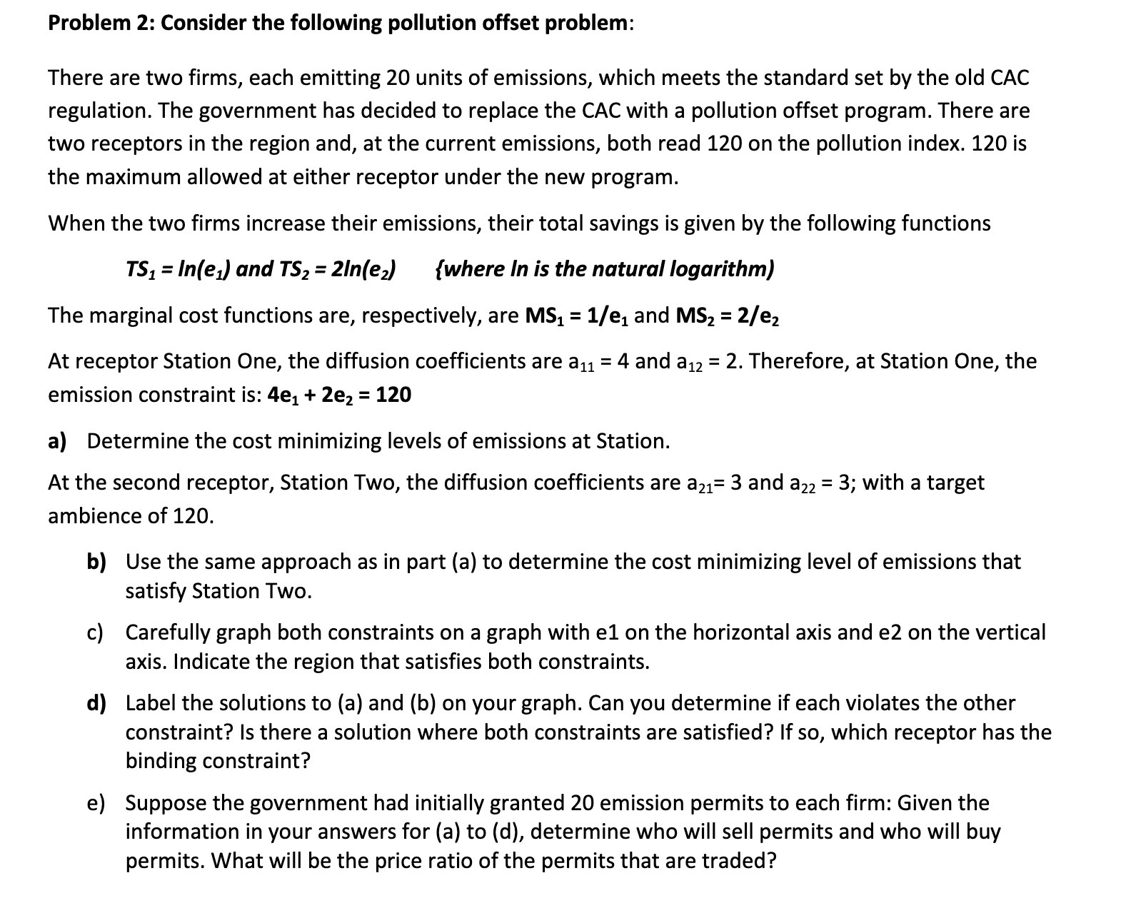  Problem 2: Consider the following pollution offset problem: There are two