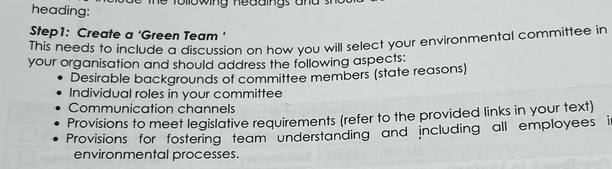 heading: allowing headings Step1: Create a 'Green Team ' This needs
