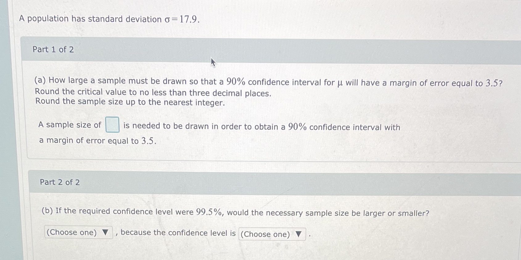 First blank, larger or smallersecond blank, higher or lower A population has