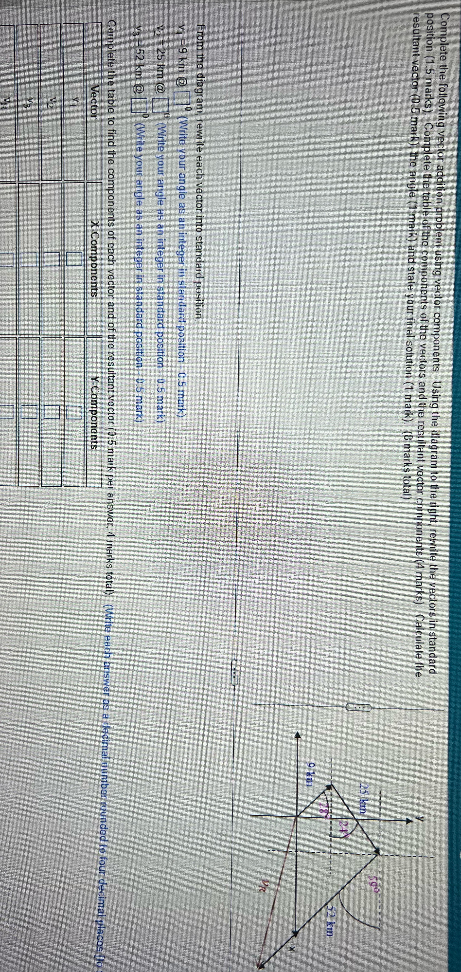 Vector addition problem using vector component Complete the following vector addition problem