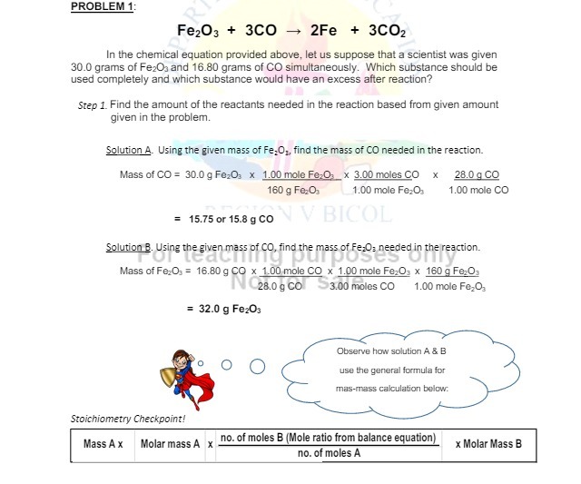  PROBLEM 1: FezO3 + 3CO - 2Fe + 3CO2 In the
