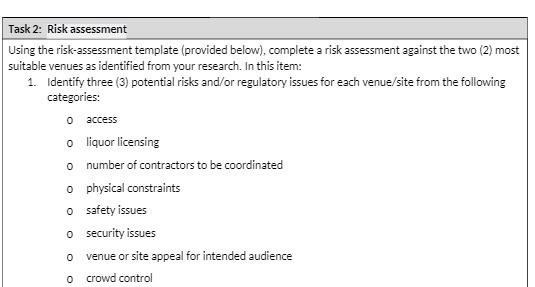  Task 2: Risk assessment Using the risk-assessment template (provided below), complete