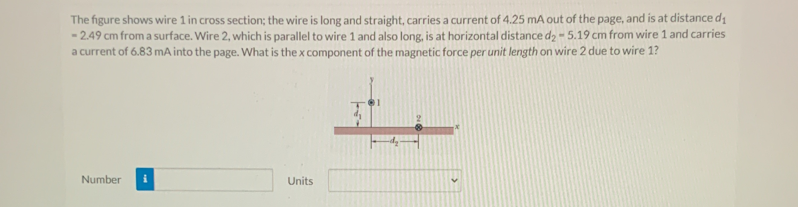 The figure shows wire 1 in cross section; the wire is