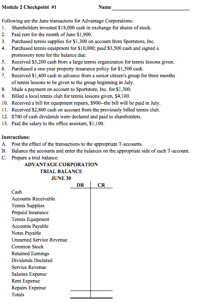  Module 2 Checkpoint #1 Name 2. 4. 5. Following are the