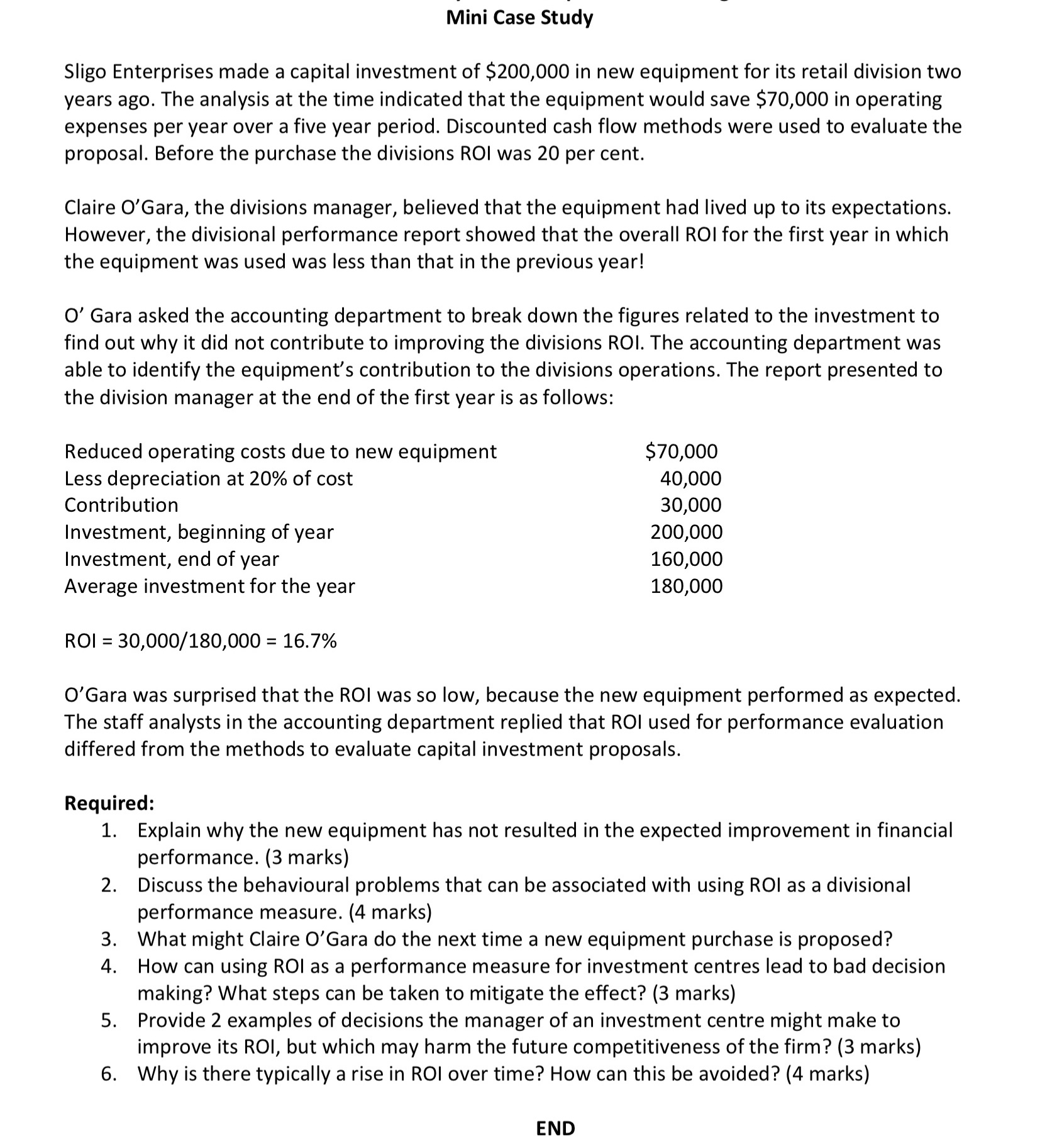 Please answer questions 1-6 Mini Case Study Sligo Enterprises made a capital