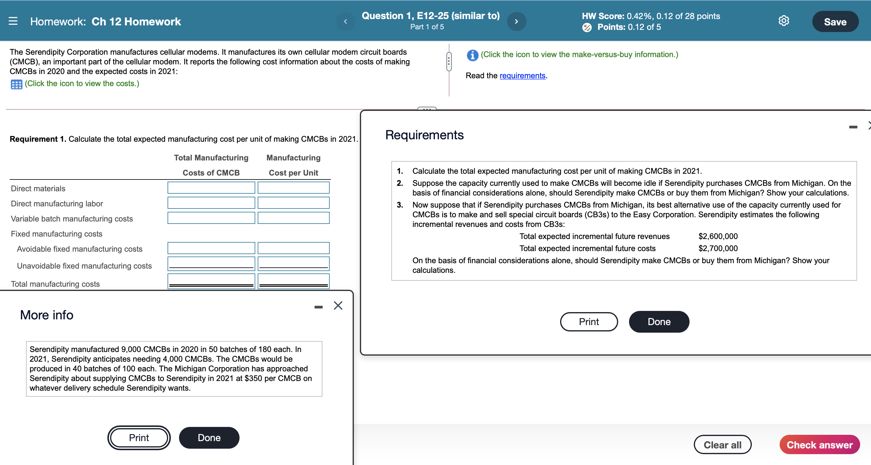  E Homework: Ch 12 Homework Question 1 , E12-25 (similar to)