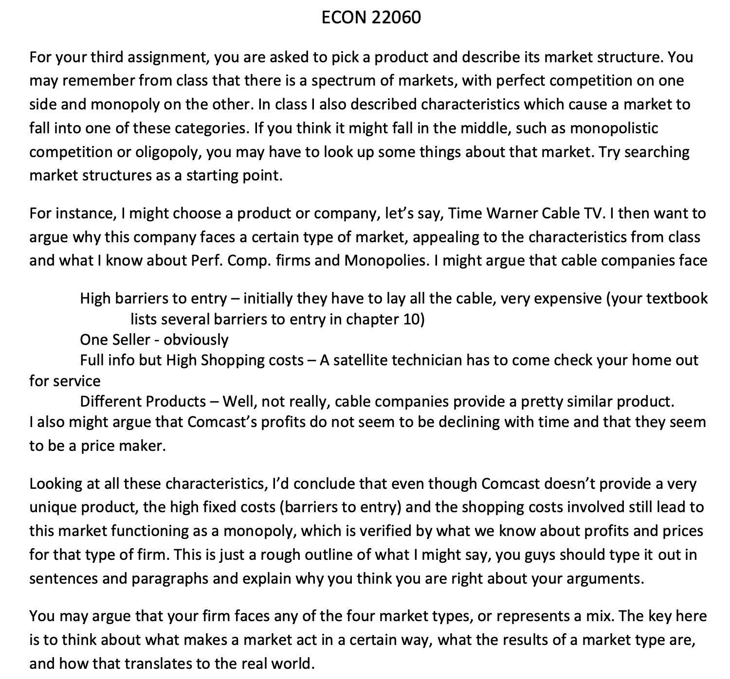 ECON 22060 For yourthird assignment, you are asked to pick a