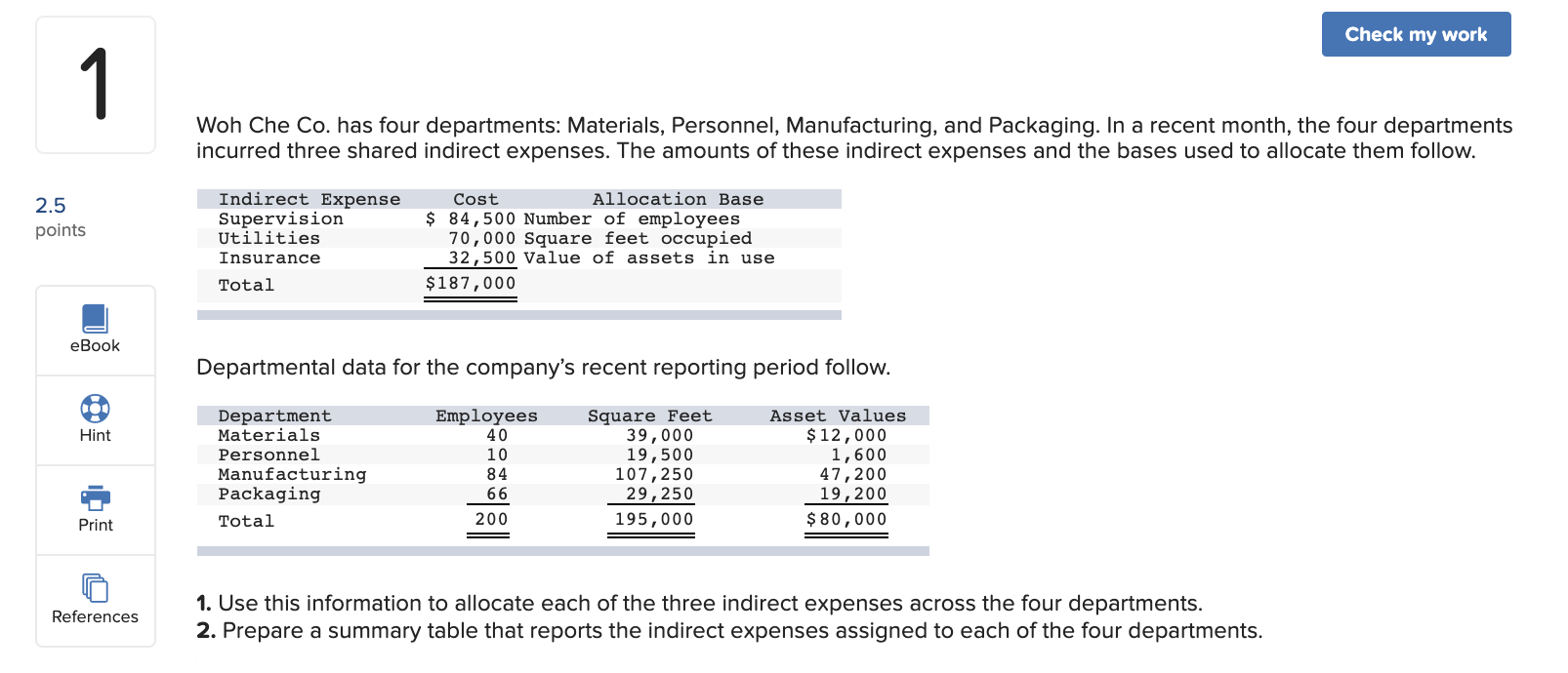Managerial Accounting 2.5 points eBook @ Hint E! Print Refe re nces